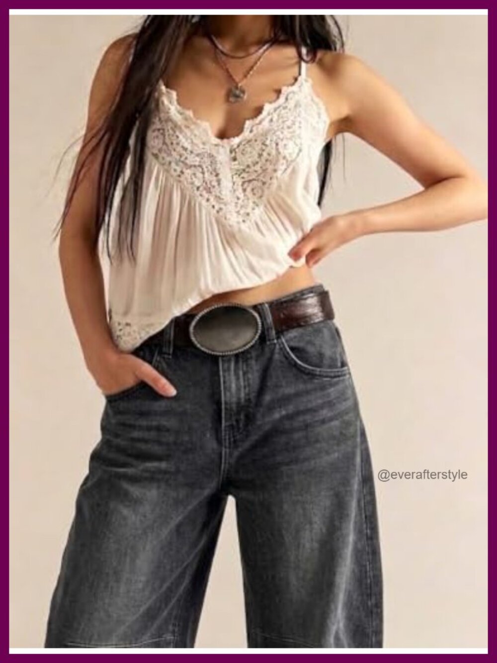 Mid Rise Barrel Jeans Stretchy Cropped Horseshoe Denim Pants - Picture 2 of 6